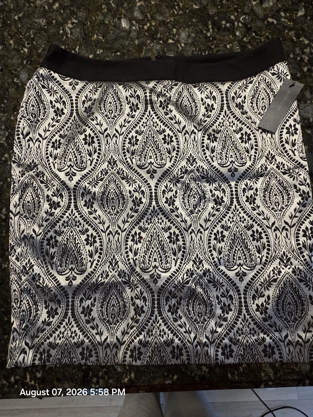 Worthington Black and White Damask Pencil Skirt